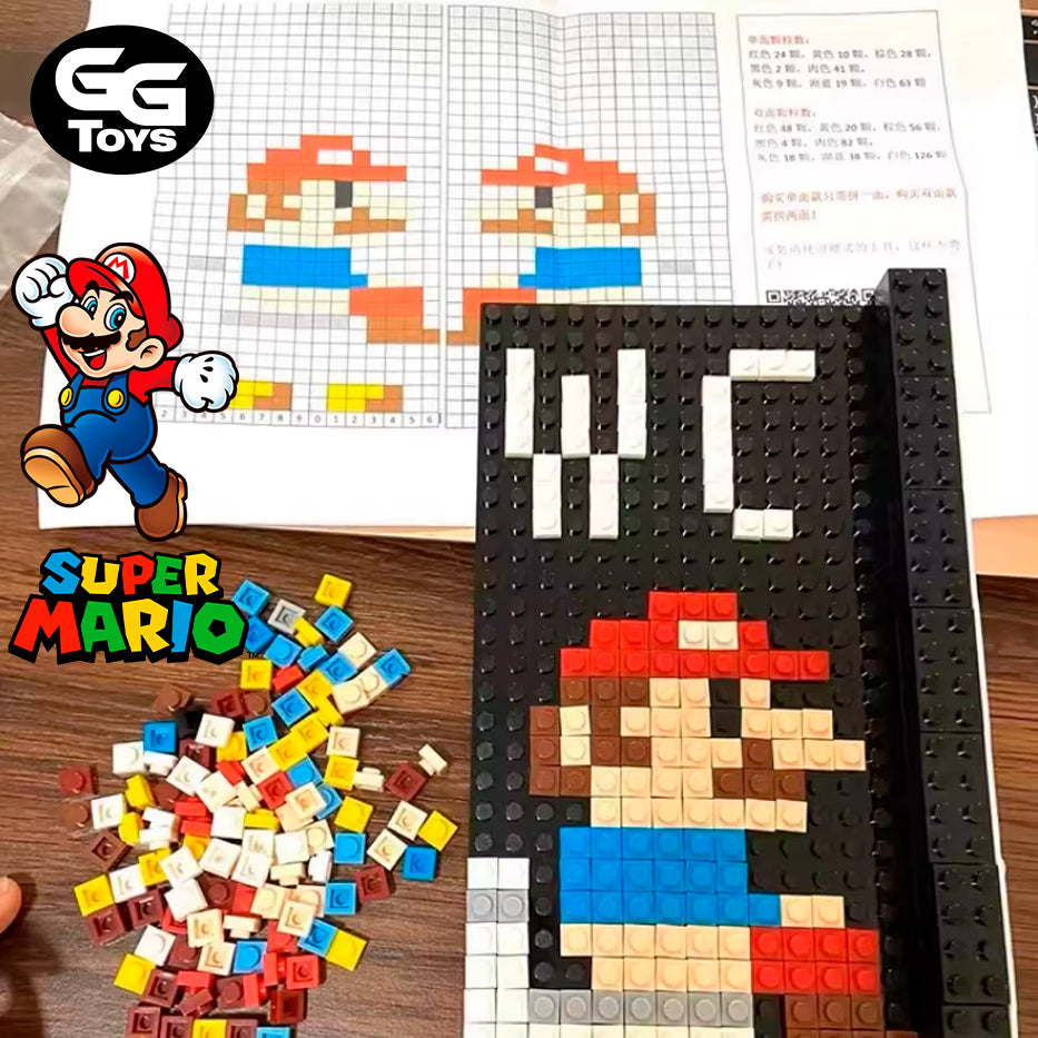 Letrero Legos Armables Baño Mario - Mario Bros - Model Kit Doble Lado - PVC / Plástico