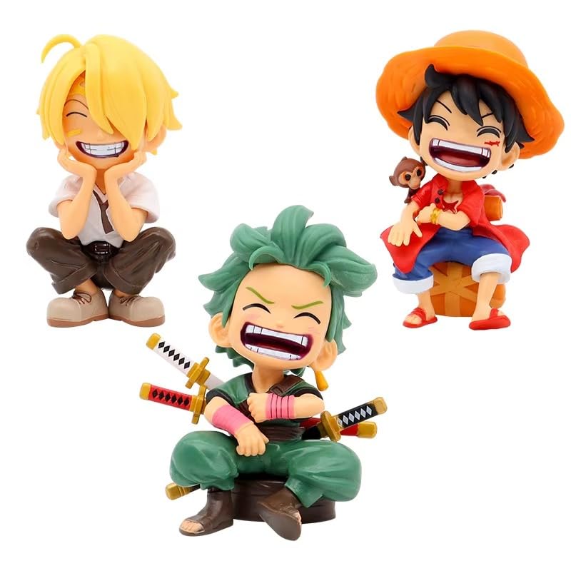 Chibis Luffy, Zoro y Sanji Sonriendo- One Piece- Figura de Acción 12 cm - PVC / Plástico