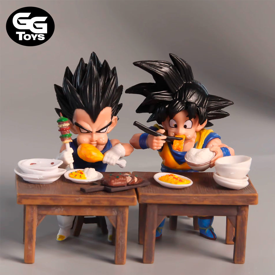 Goku y Vegeta Comiendo - Dragon Ball - Figura de Acción 8 cm - En Caja - PVC / Plástico