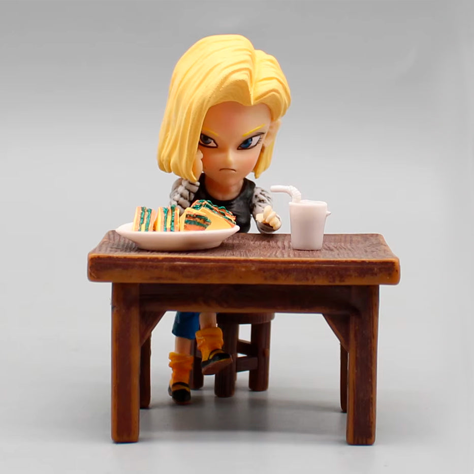 Androide 18, Gohan, Krillin Comiendo - Dragon Ball Z - Figura de Acción 8 cm - En Caja - PVC / Plástico