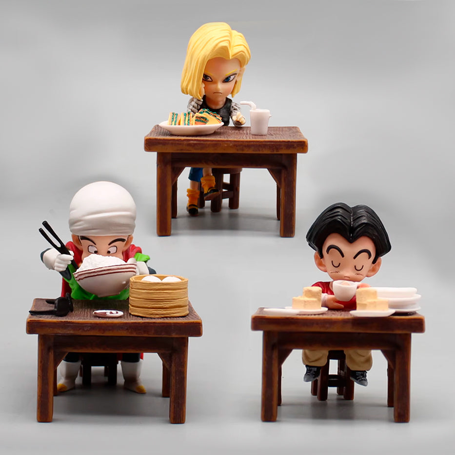 Androide 18, Gohan, Krillin Comiendo - Dragon Ball Z - Figura de Acción 8 cm - En Caja - PVC / Plástico