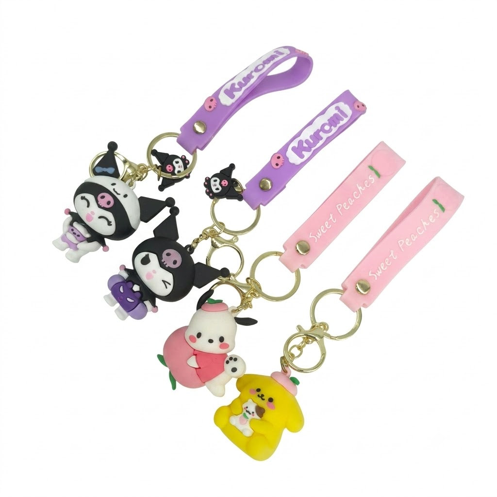 Llavero Kuromi, Pochacco,Pompompurin Goma 5 cm-Sanrio -Goma/PVC