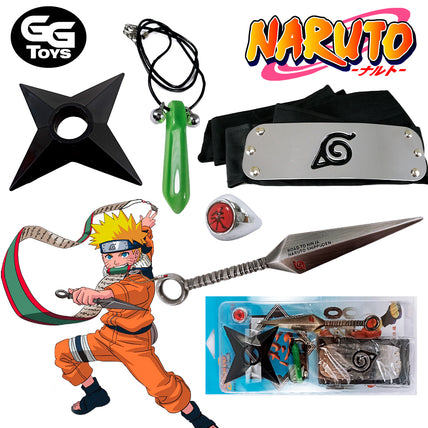 Set Cosplay - Naruto - Banda Collar Anillo Kunai Shuriken - En Caja - Zinc / Plástico