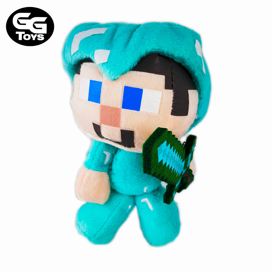 Steve Diamante Armor - Minecraft - Peluche 16 cm - Algodón/ Felpa
