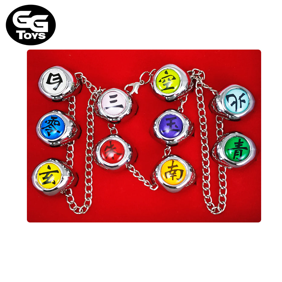 Anillos de Akatsuki - 10 Unidades en Caja - Naruto Shippuden - Aleación de Zinc - GG Toys