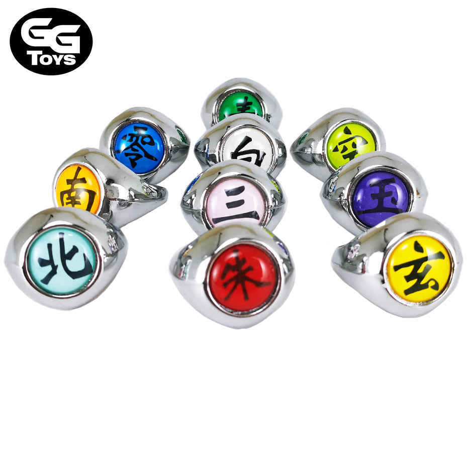 Anillos de Akatsuki - 10 Unidades en Caja - Naruto Shippuden - Aleación de Zinc - GG Toys