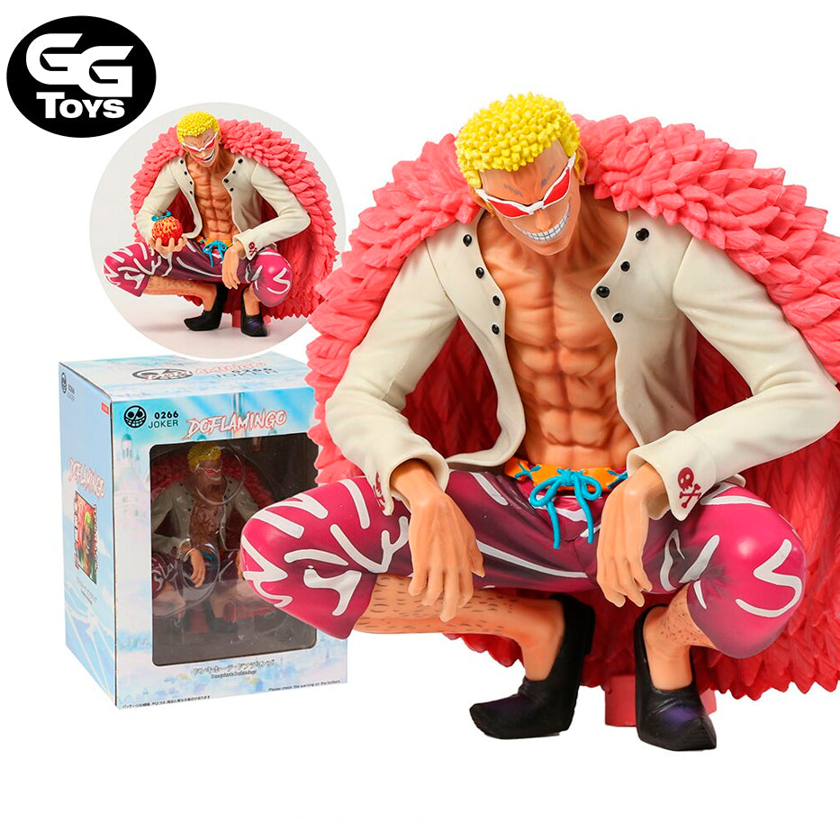 Donquixote Doflamingo en Cuclillas - One Piece - Figura de Acción 16 cm - En Caja - PVC / Plástico