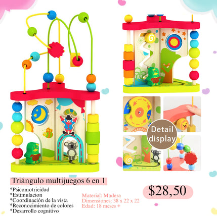 Triángulo multijuegos 6 en 1 - Juguete infantil - 38 cm - Madera