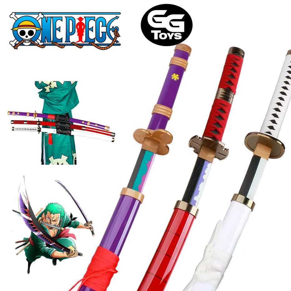 PROXIMAMENTE Espadas Katanas Zoro - One Piece - Cosplay 104 cm - Sellado en Plástico - Madera